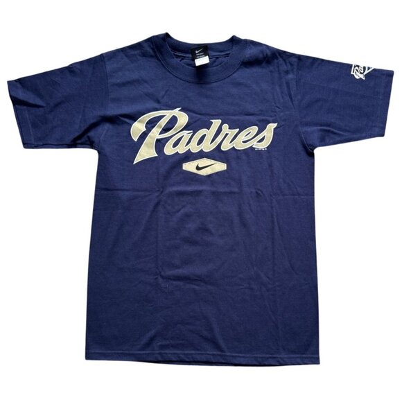 Nike Padres Navy Team Logo T-Shirt Made In Mexico 100% Cotton Size L New With Ta - Picture 1 of 8